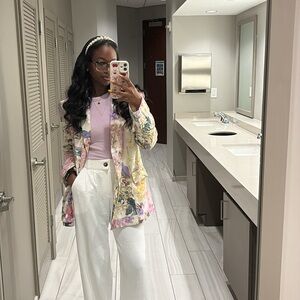 Vici Floral Blazer with White and Pink Accents